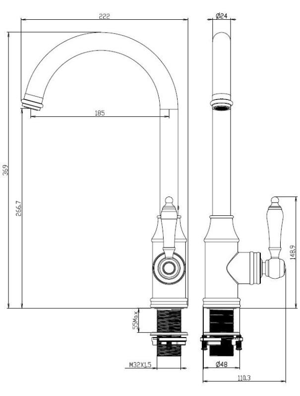Aquanello Heritage Manor Classic Kitchen Nostalgic Kitchen Faucet, Bronze BN-9001-HM