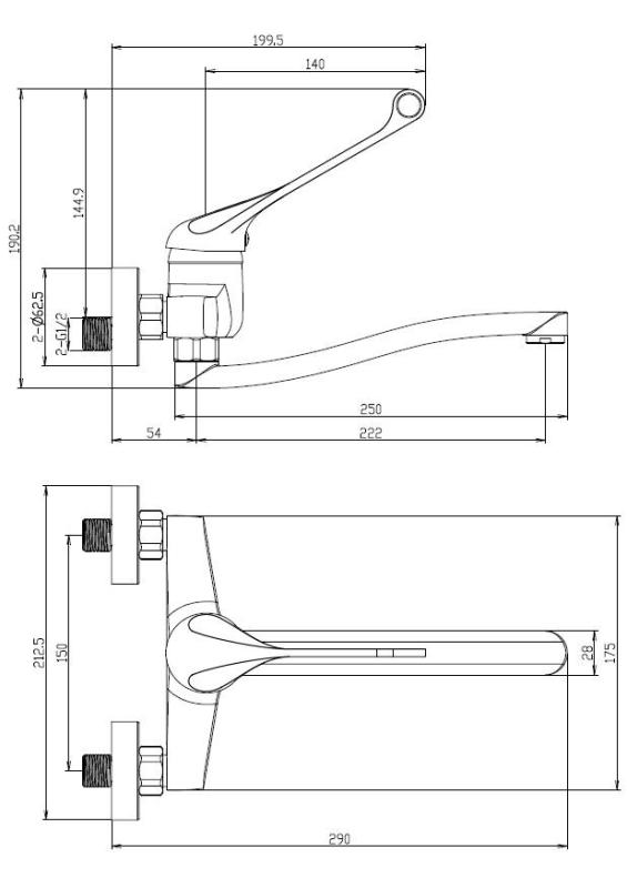 Aquanello Medic Kitchen Wall Faucet with Long Handle Black BL-1005-MD