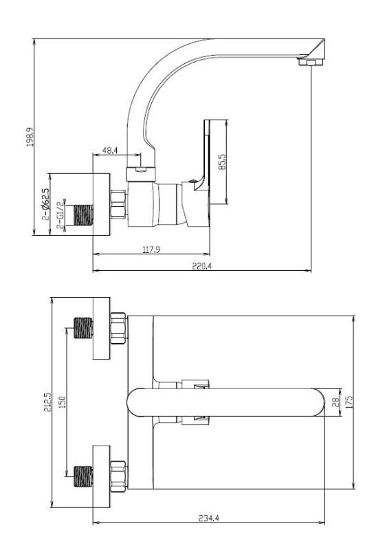 Aquanello Casa Kitchen Wall Faucet with Top Spout Chrome CR-1003-CS