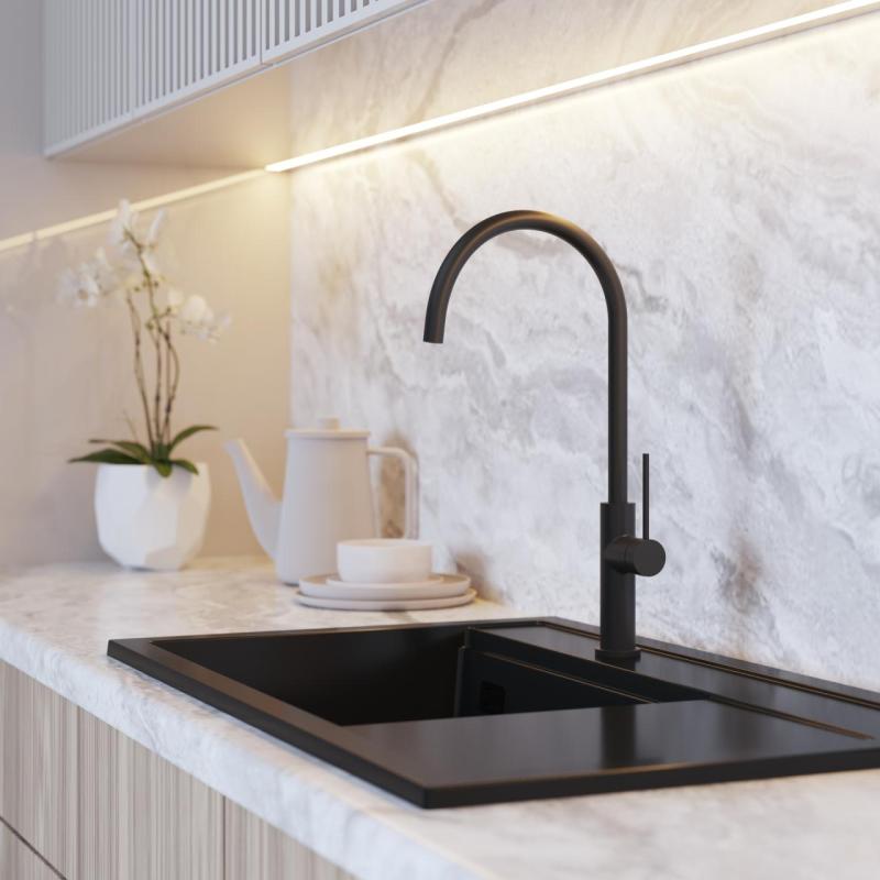 Graniteland Vira Slim Black Kitchen Faucet with Swivel Spout 1208972626