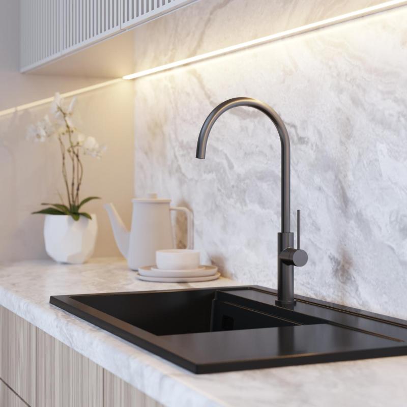 Graniteland Vira Slim Gun Metal Kitchen Faucet with Swivel Spout 1208972627