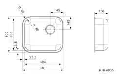 Reginox R184035OKG stainless steel kitchen sink 45x40cm Inset with basket plug R00991