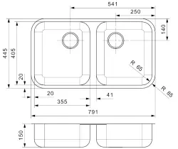 Reginox L18 35D40 KGOKG double stainless steel kitchen sink flush-mounted, inset and undermount B2924LLU08GDS R03367