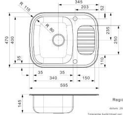 Reginox Regidrain Stainless Steel Kitchen Sink Inset with small drainer 59.5x47cm 1516