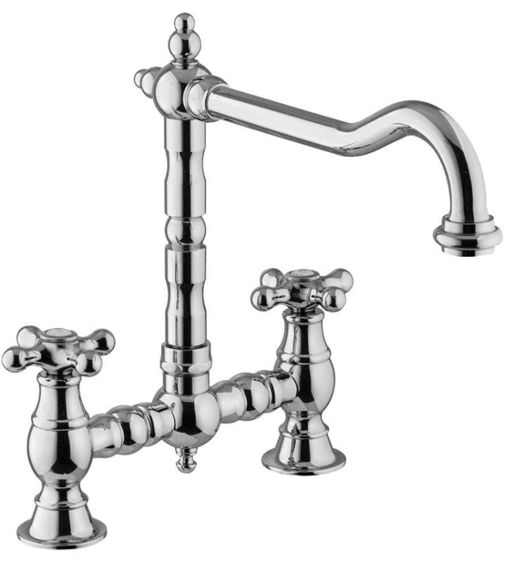 PB old fashion bridge kitchen faucet Chrome with angled spout and star knobs PBN.CHR.H.ST