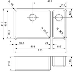 Reginox Ohio 50x40 + 18x40 double stainless steel kitchen sink B09H8LLU08GDS.9 R15711