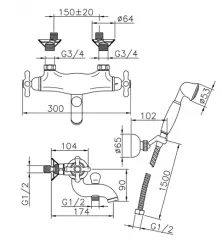 Huber Croisette Thermostatic bath mixer with shower set Chrome CSD2701021