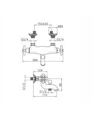 Huber Croisette Thermostatic bath mixer Chrome CST2701021