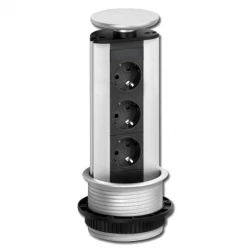 EVOline Port 3 Retractable power socket earth pin silver lid