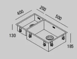 ABK Bingara large one and a half 1.5 stainless steel sink 20x40+50x40 cm Flush-mount under-mount and top-mount BIN2050FVI